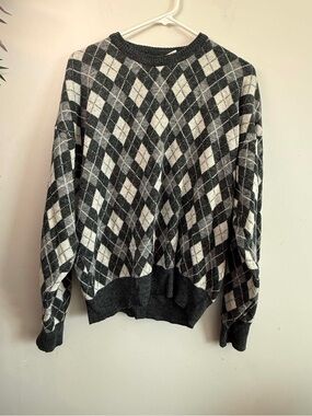 Giorgio Classic Gray & White Argyle Crewneck Sweater Made in Italy